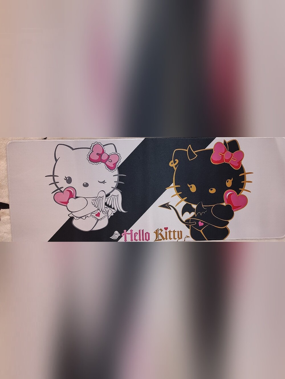 New! Hello Kitty Angel/ Devil Good Kitty Bad Kitty Computer Desk Mat 12"X36"